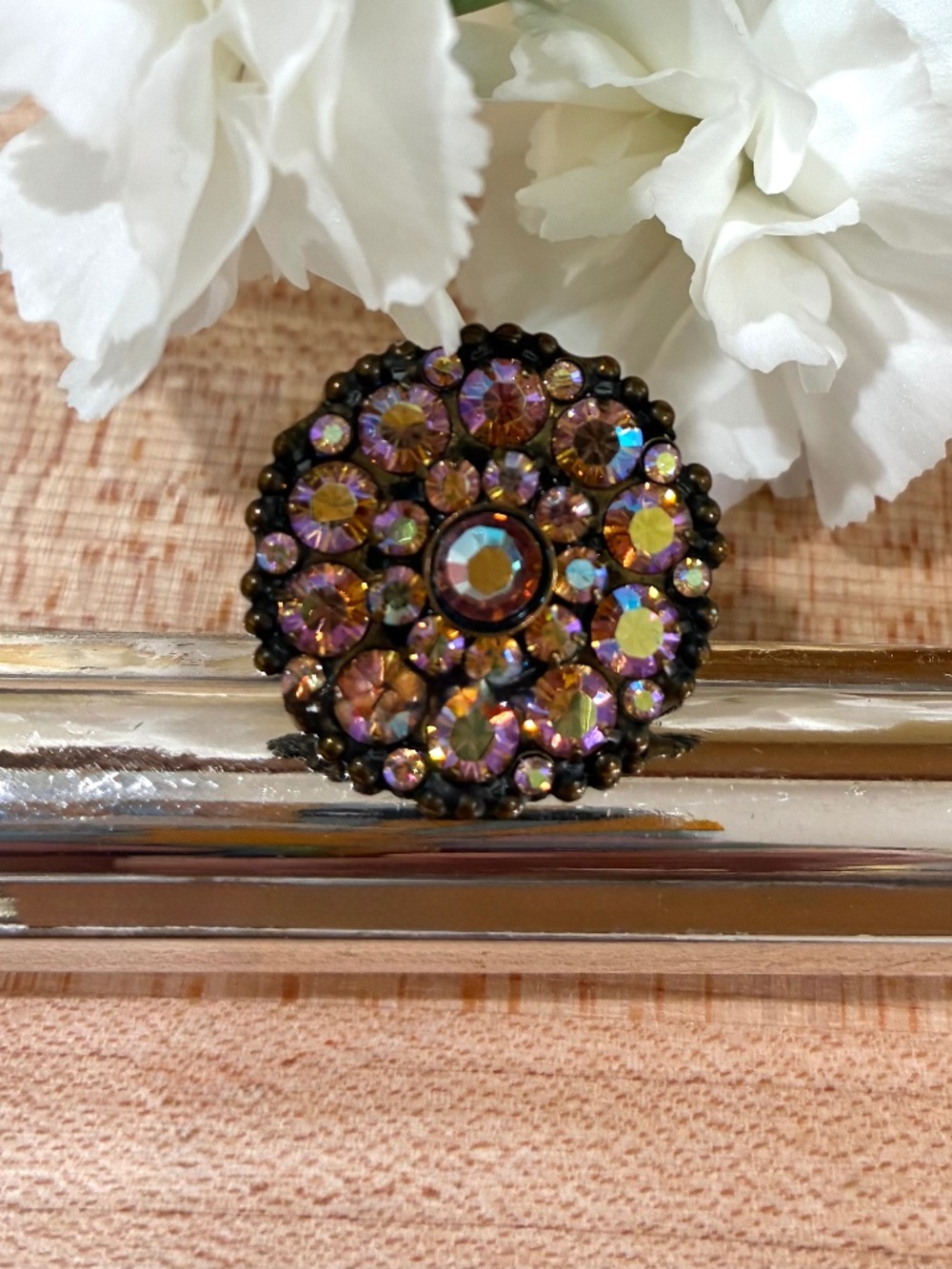 Sorrelli Peach Round Aurora Borealis Ring